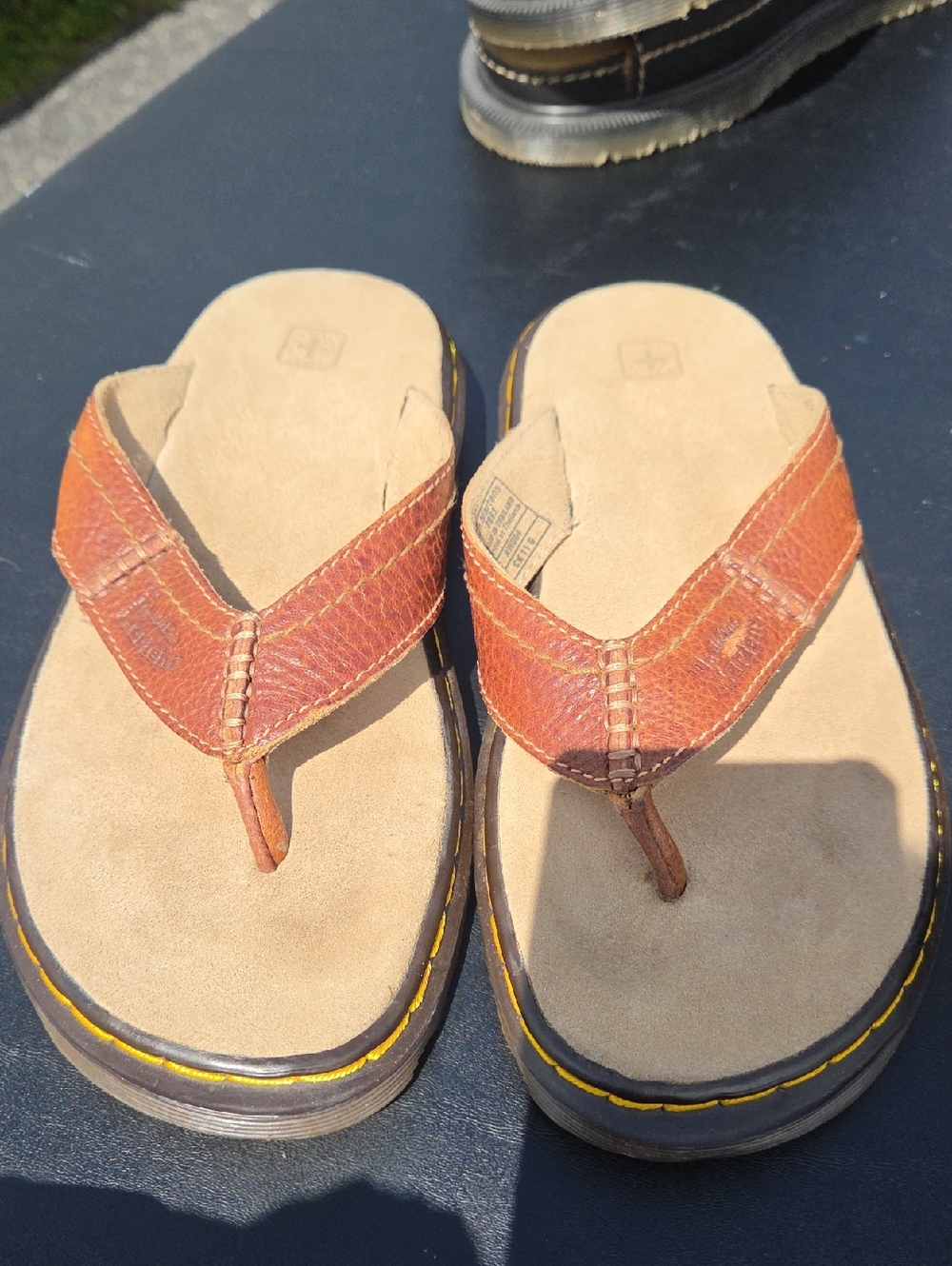 Dr. Martens Brown Leather Flip Flop Sandals with Tan Footbed